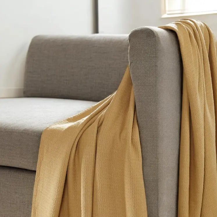 Twin Mustard Cotton Waffle Weave Honeycomb Blanket