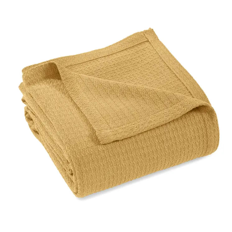 Twin Mustard Cotton Waffle Weave Honeycomb Blanket