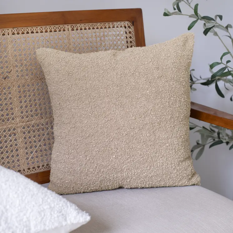20" Taupe Throw Pillow With Shag