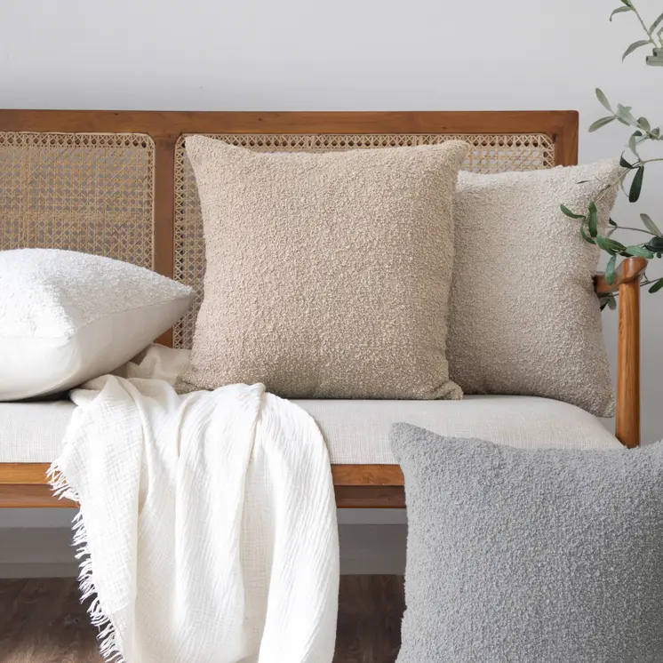 20" Beige Throw Pillow With Shag