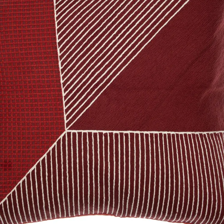 20" Red and White Geometric Cotton Throw Pillow With Embroidery