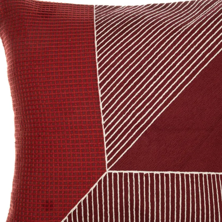 24" Red and White Geometric Cotton Throw Pillow With Embroidery