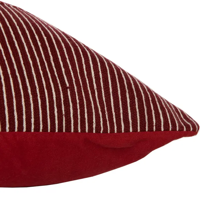 24" Red and White Geometric Cotton Throw Pillow With Embroidery