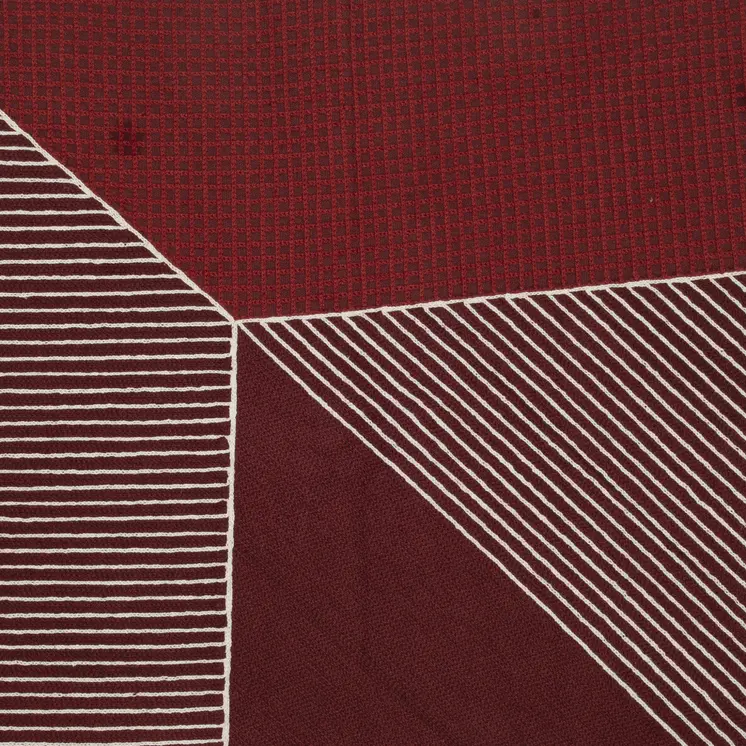 24" Red and White Geometric Cotton Throw Pillow With Embroidery