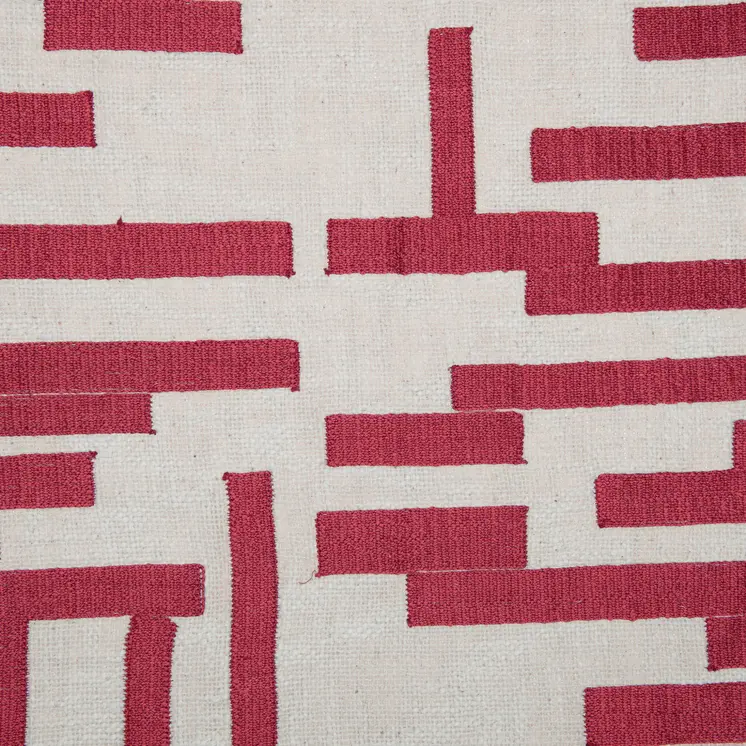 24" Red and Ivory Geometric Cotton Blend Throw Pillow With Embroidery