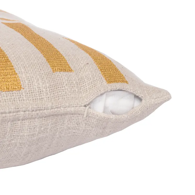 24" Yellow and Ivory Geometric Cotton Blend Throw Pillow With Embroidery