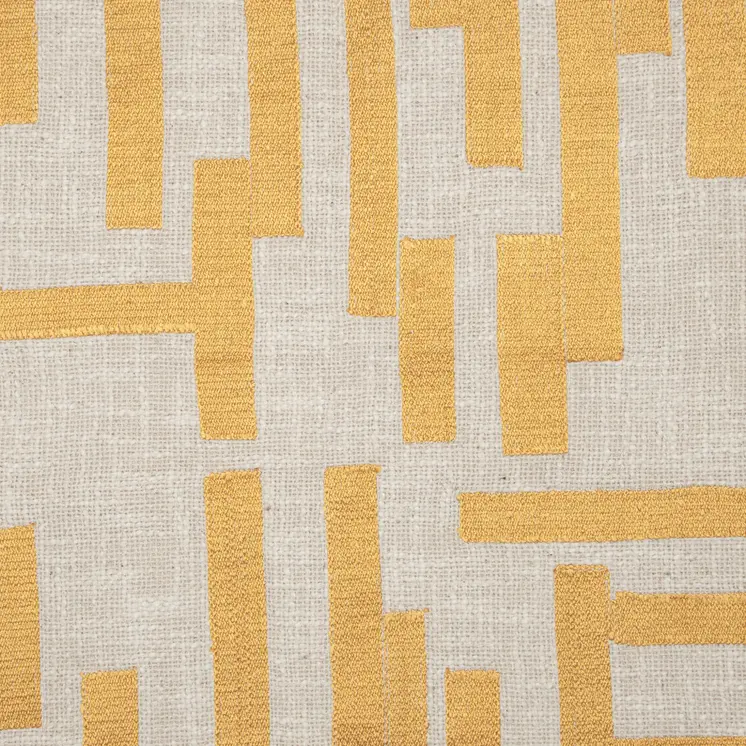 24" Yellow and Ivory Geometric Cotton Blend Throw Pillow With Embroidery