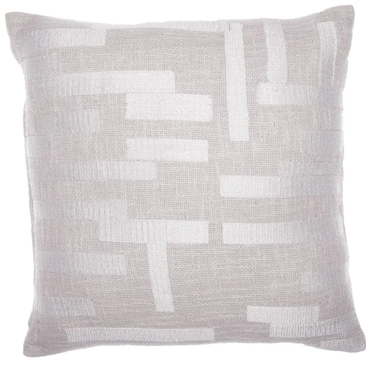 20" Ivory Geometric Cotton Blend Throw Pillow With Embroidery