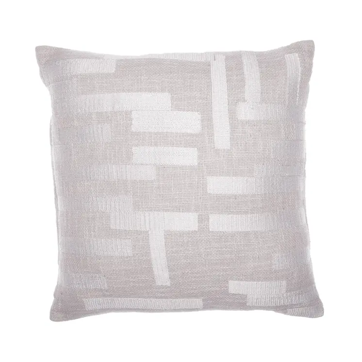 24" Ivory Cotton Blend Throw Pillow with Embroidery