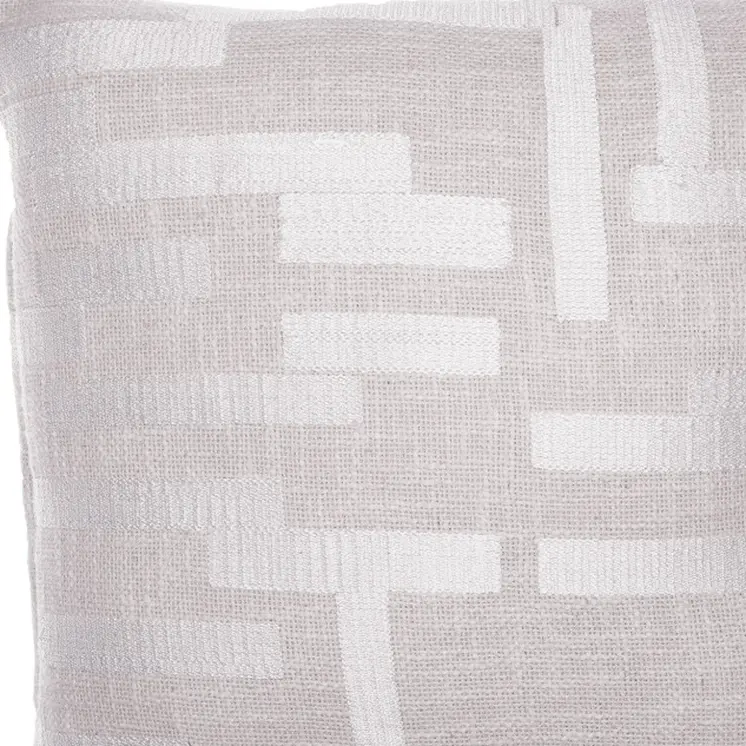 24" Ivory Cotton Blend Throw Pillow with Embroidery