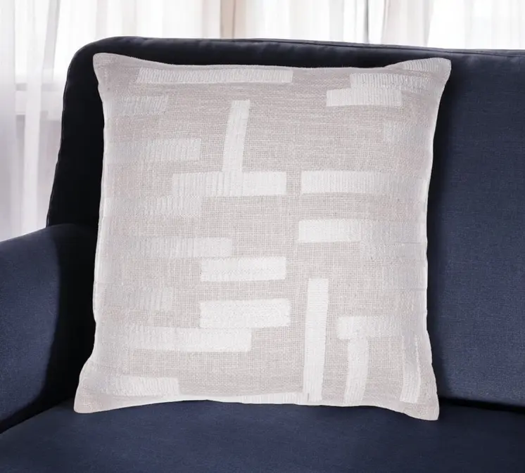 24" Ivory Cotton Blend Throw Pillow with Embroidery