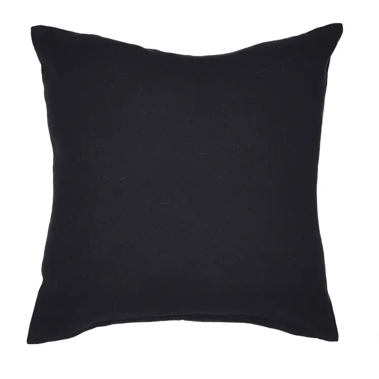 24" Beige and Black Geometric Cotton Blend Throw Pillow With Embroidery
