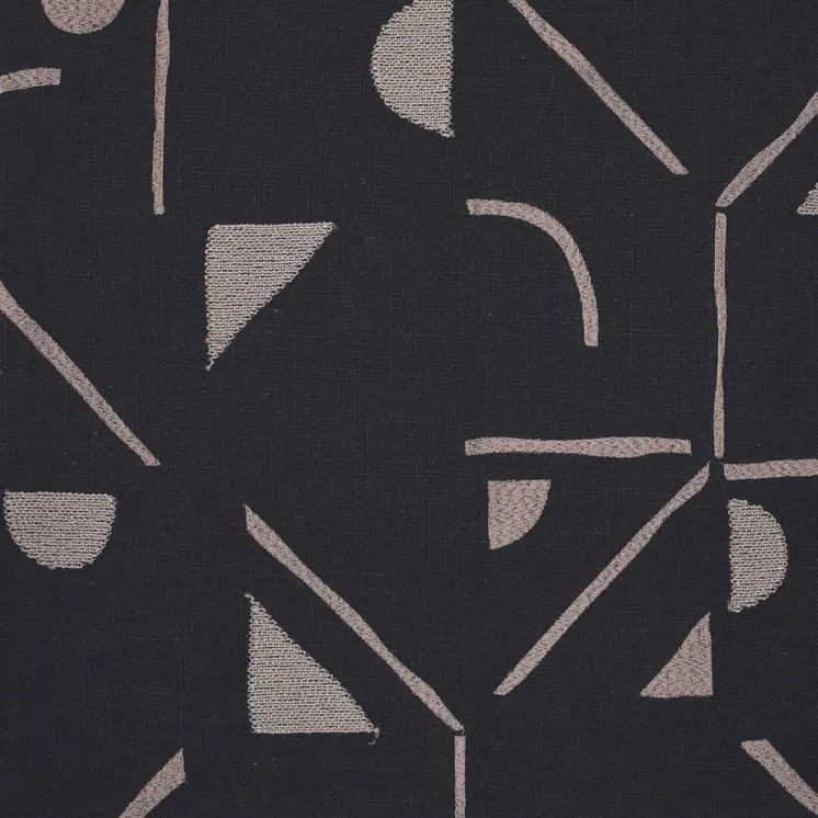 24" Beige and Black Geometric Cotton Blend Throw Pillow With Embroidery