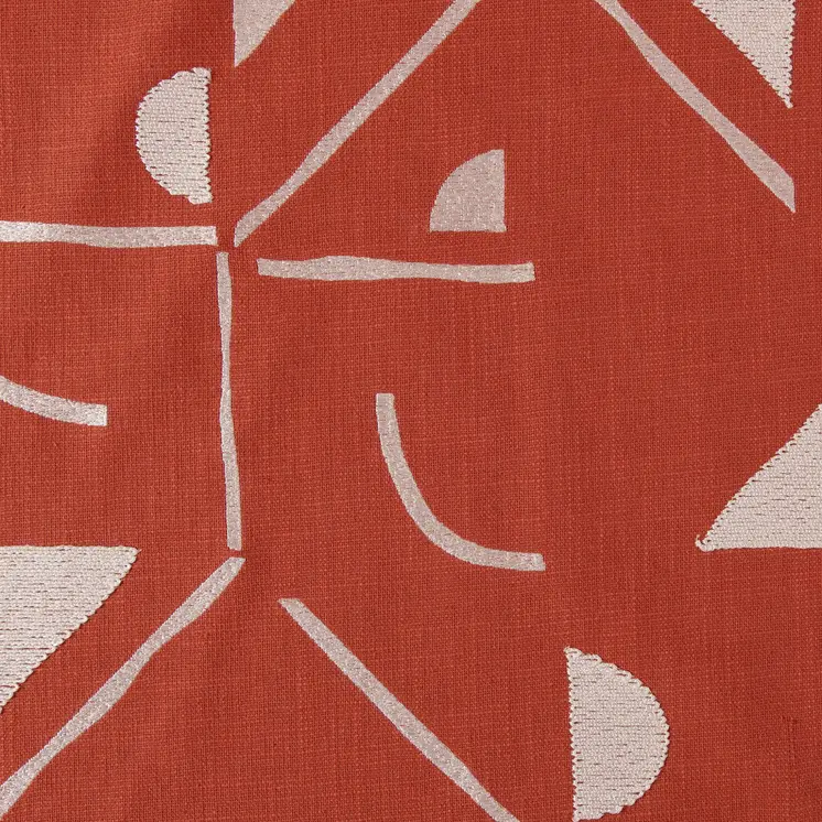 20" Orange and Ivory Geometric Cotton Blend Throw Pillow With Embroidery