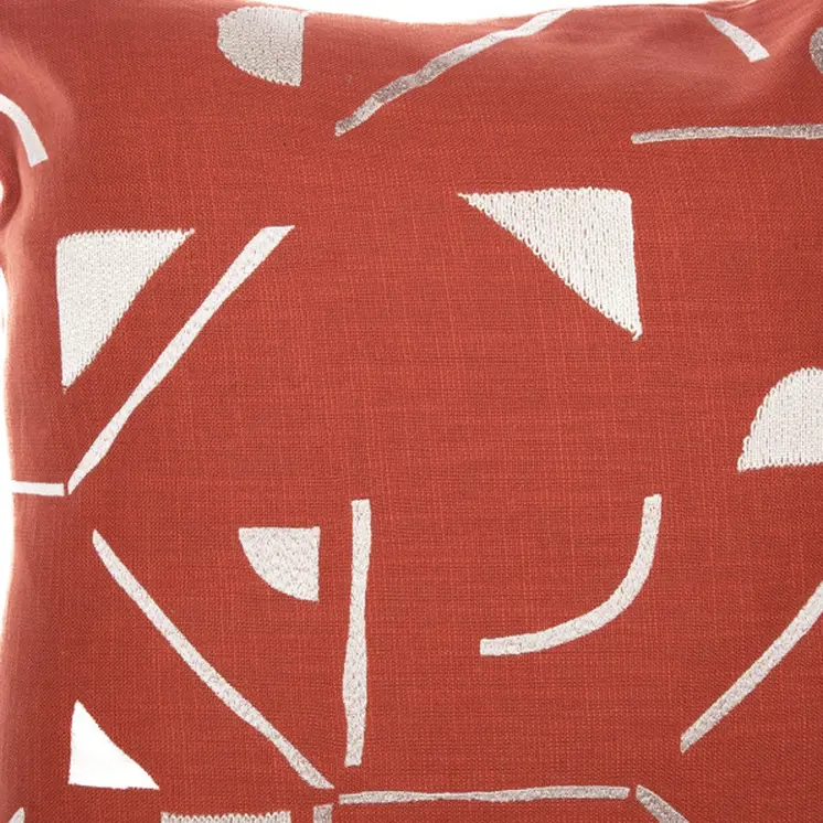 24" Orange and Ivory Geometric Cotton Blend Throw Pillow  With Embroidery