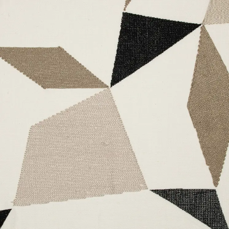 24" Taupe and Ivory Geometric Cotton Blend Throw Pillow With Embroidery