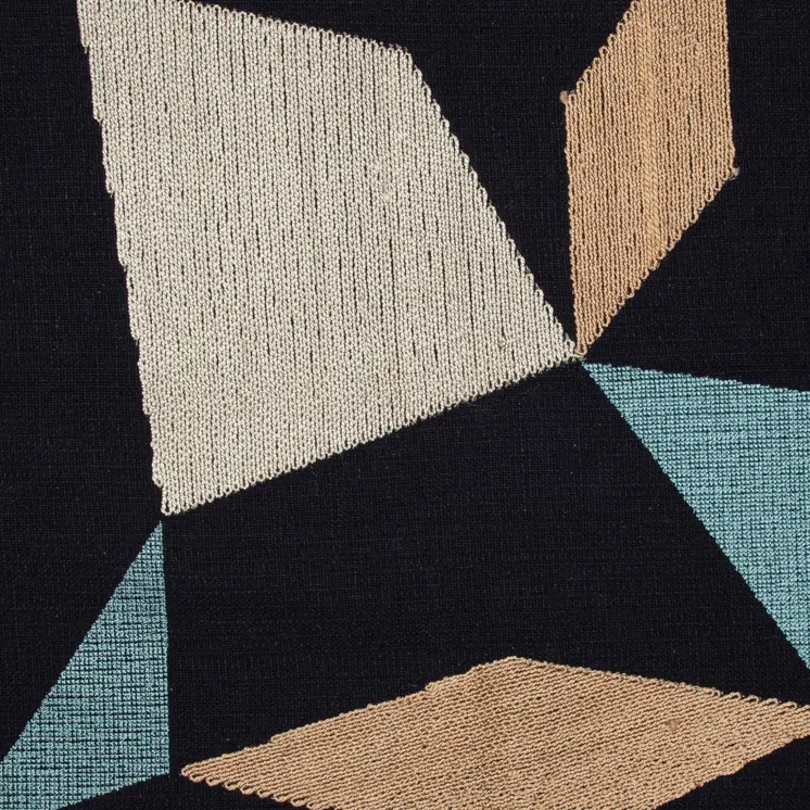 24" Blue and Beige Geometric Cotton Blend Throw Pillow With Embroidery