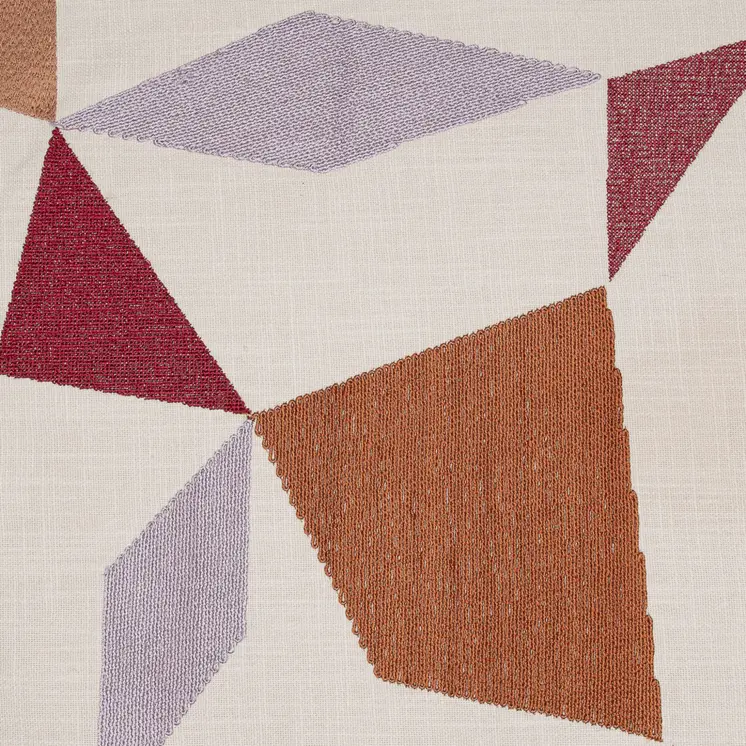 20" Ivory Red and Orange Geometric Cotton Blend Throw Pillow With Embroidery