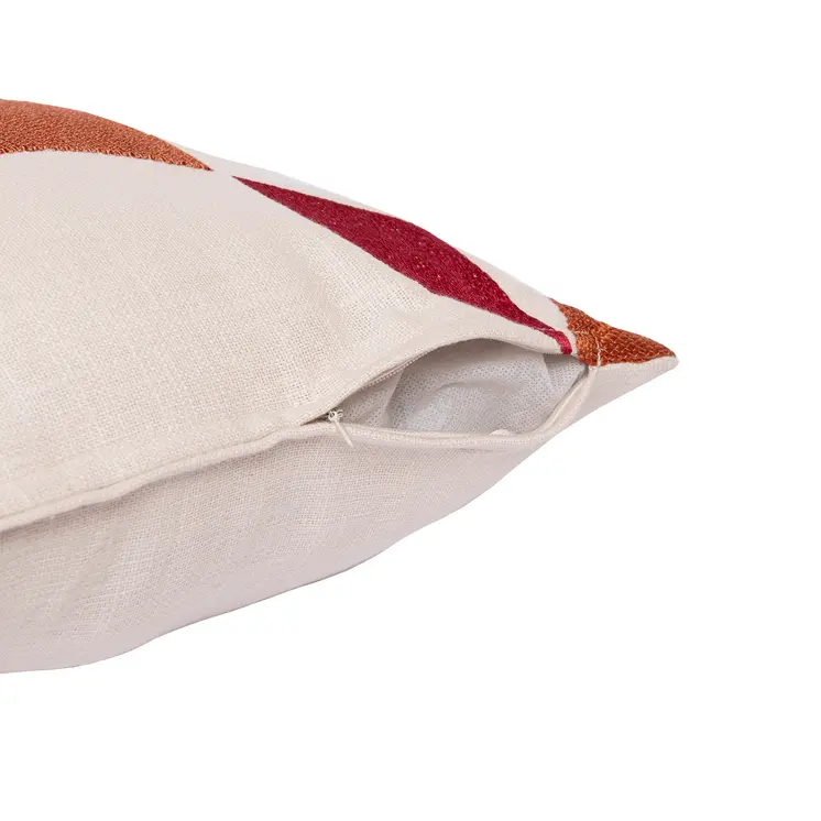 24" Ivory Geometric Cotton Blend Throw Pillow With Embroidery