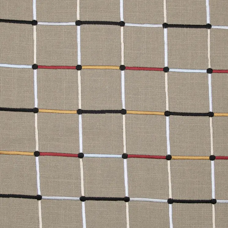 24" Beige Check Cotton Blend Throw Pillow With Embroidery