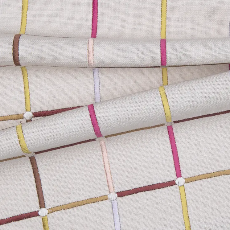 24" White Check Cotton Blend Throw Pillow With Embroidery