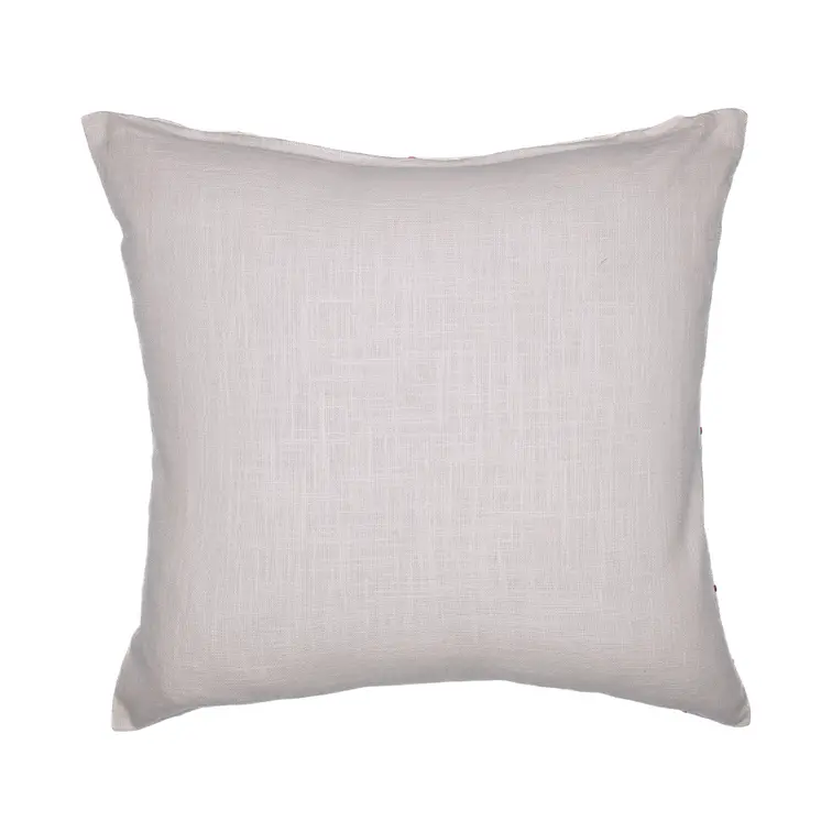 24" White Check Cotton Blend Throw Pillow With Embroidery