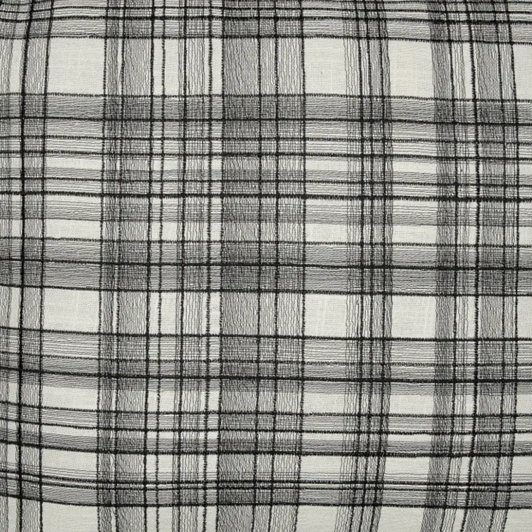 24" White and Black Check Cotton Blend Throw Pillow With Embroidery