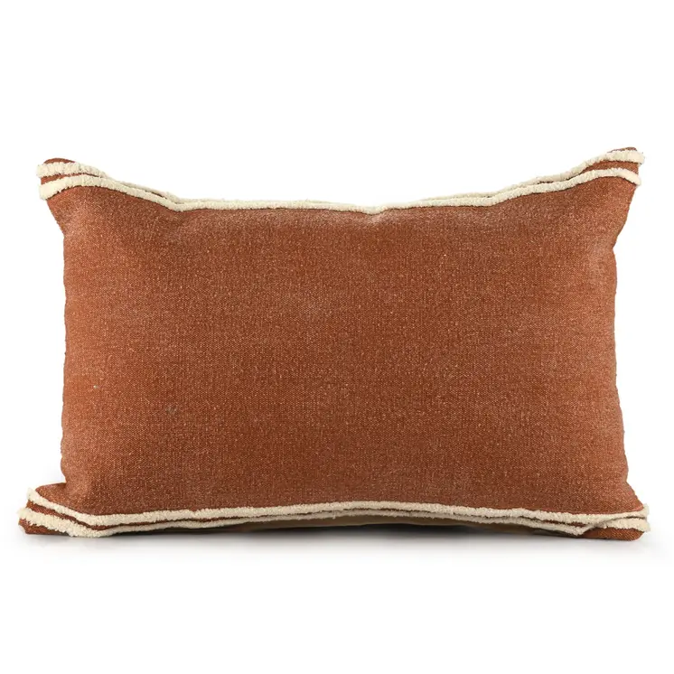 16" X 24" Cinnamon And Natural Striped Cotton Lumbar Throw Pillow With Texture