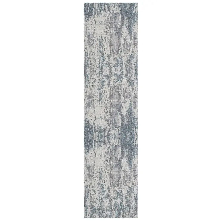 8' Gray And Ivory Abstract Runner Rug