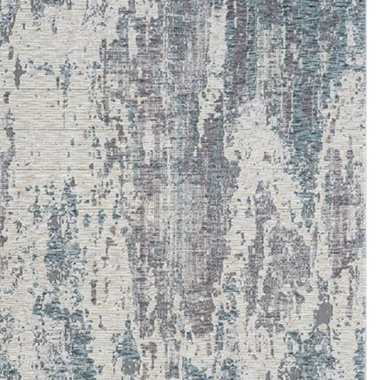 8' Gray And Ivory Abstract Runner Rug