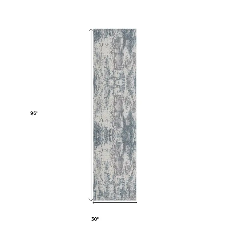 8' Gray And Ivory Abstract Runner Rug