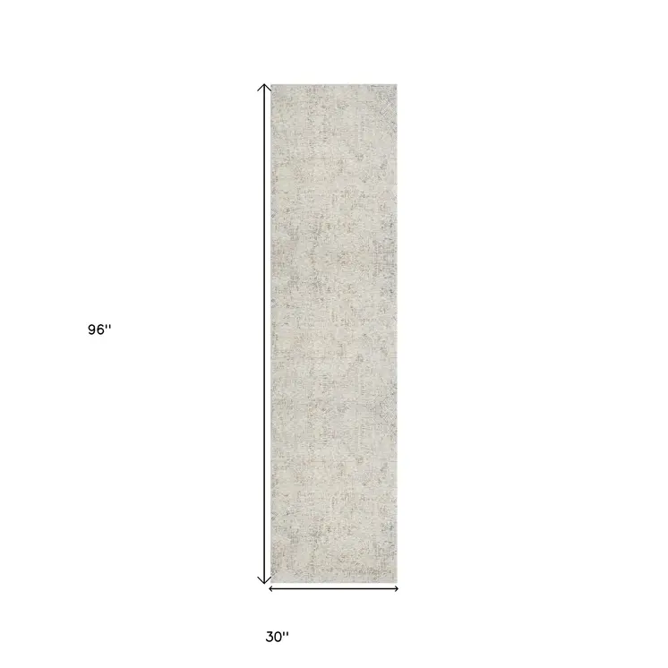 8' Ivory And Gray Abstract Runner Rug