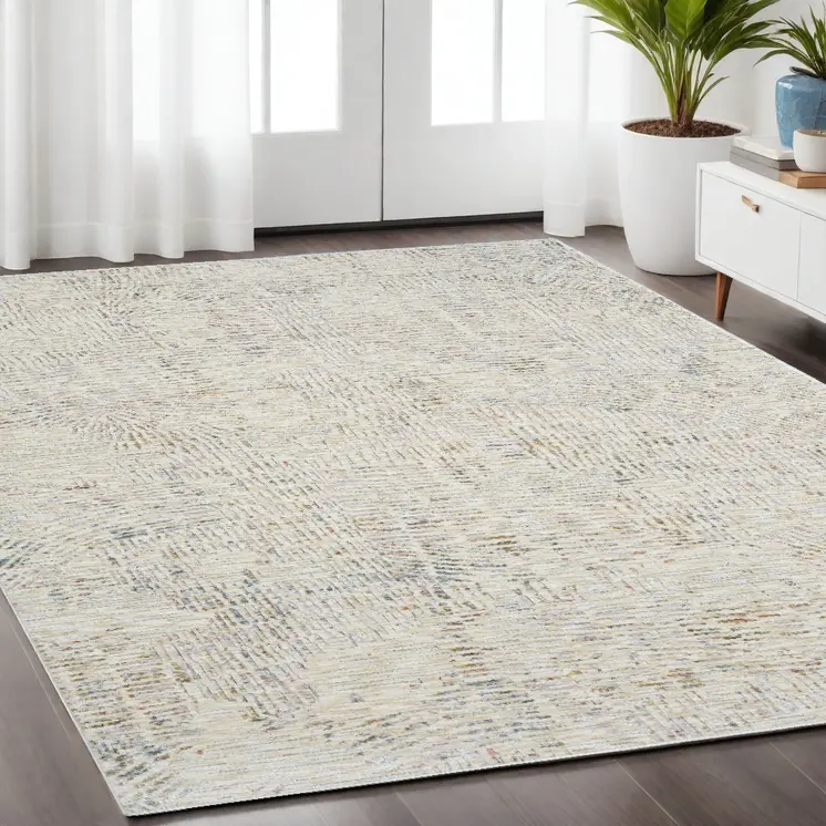 5' X 8' Ivory and Gray Abstract Area Rug