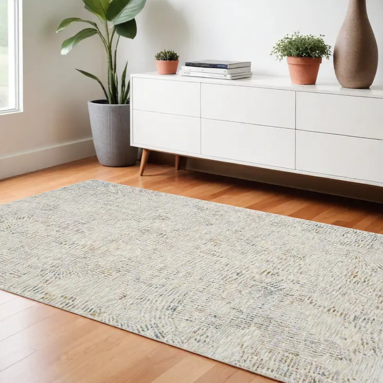 9' X 12' Ivory and Gray Abstract Area Rug