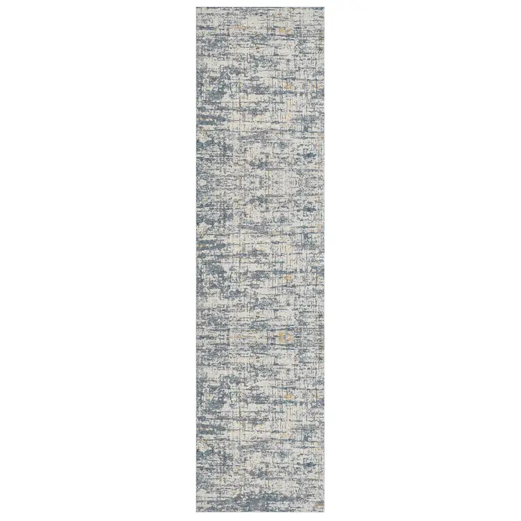 8' Blue And Ivory Abstract Runner Rug