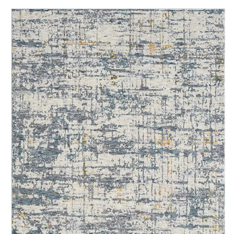8' Blue And Ivory Abstract Runner Rug