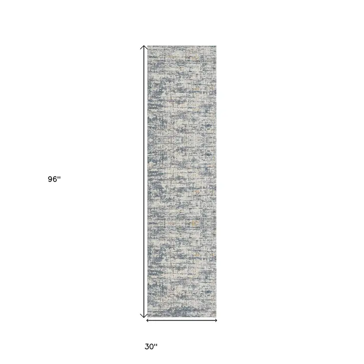 8' Blue And Ivory Abstract Runner Rug