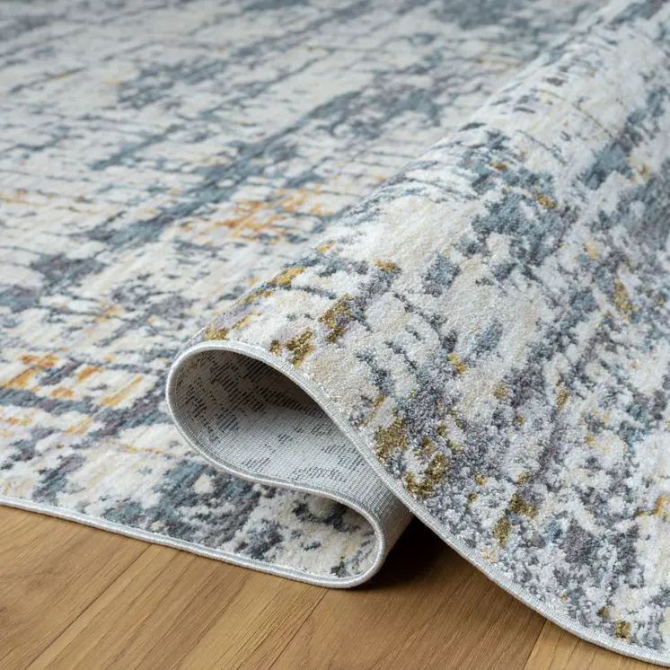 9' X 12' Blue and Ivory Abstract Area Rug