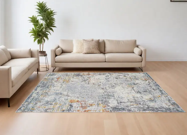 9' X 12' Gray and Ivory Abstract Area Rug