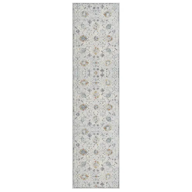 8' Ivory And Blue Floral Runner Rug