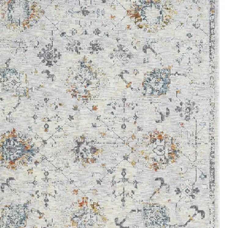 8' Ivory And Blue Floral Runner Rug