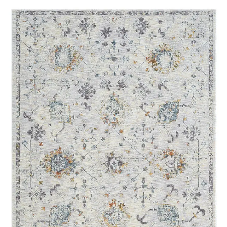 8' Ivory And Blue Floral Runner Rug