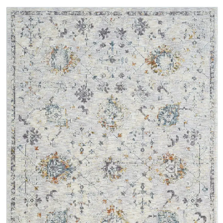 5' X 8' Ivory and Blue Floral Area Rug
