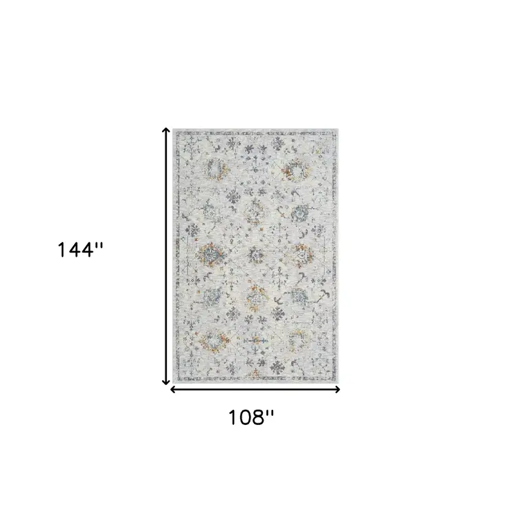 9' X 12' Ivory and Blue Floral Area Rug