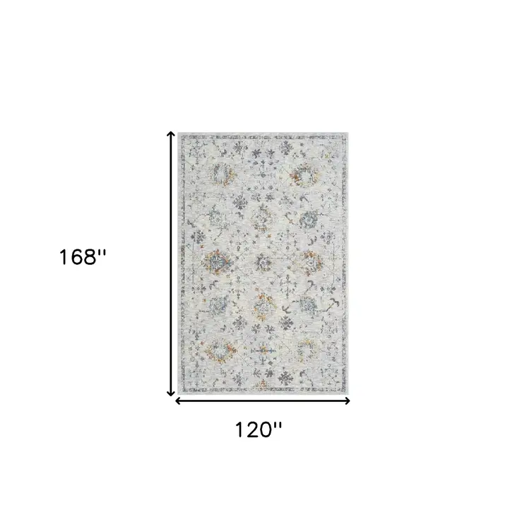 10' X 14' Ivory and Blue Floral Area Rug