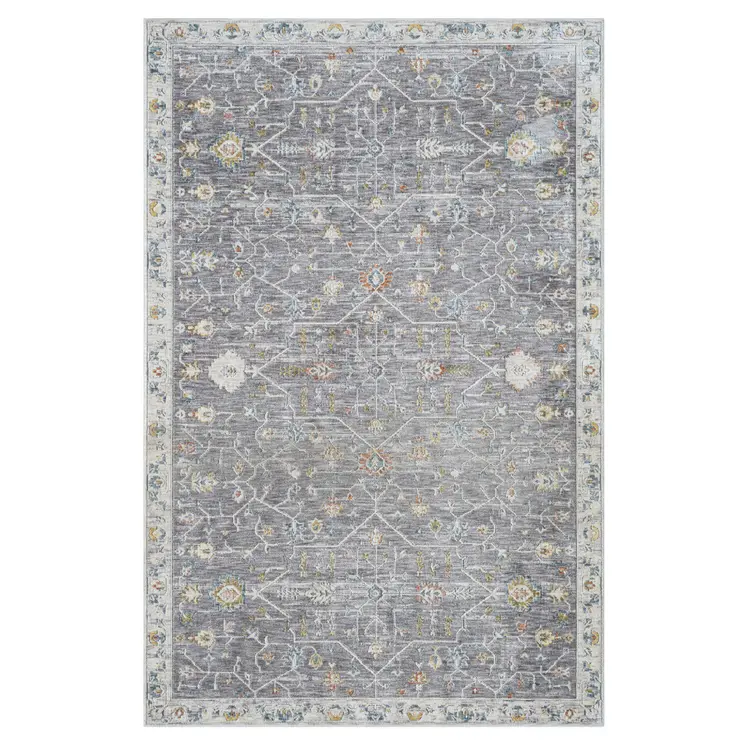2' X 3' Gray and Ivory Floral Area Rug