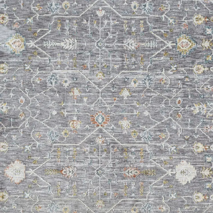 5' X 8' Gray and Ivory Floral Area Rug