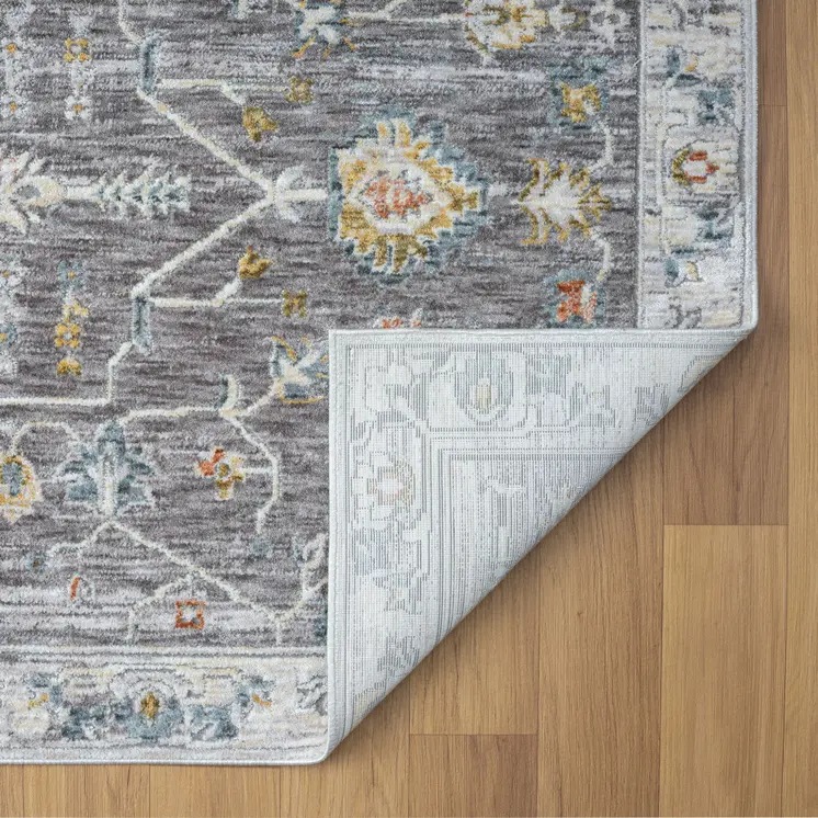 5' X 8' Gray and Ivory Floral Area Rug