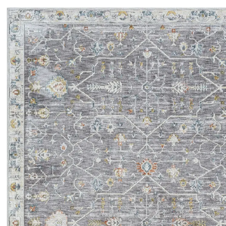 9' X 12' Gray and Ivory Floral Area Rug