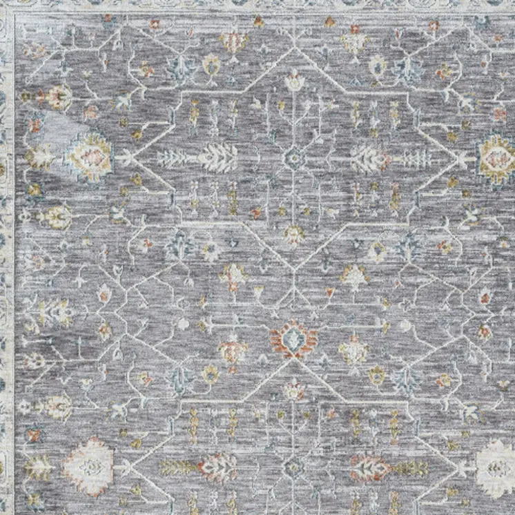 10' X 14' Gray and Ivory Floral Area Rug